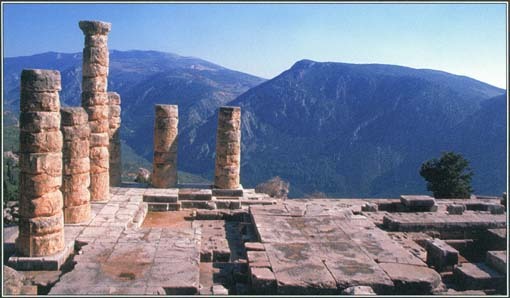 The temple of Apollo on Mount Parnassus in Greece was the site of the Delphic oracle. People from many lands went there to ask the oracle for advice.