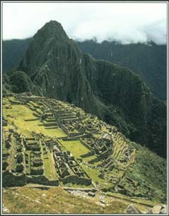 Machu Picchu, located high in the Andes mountains in Peru, was a holy city of the Incas, The site contains the ruins of a temple where the Incas worshiped their sun god.