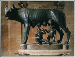 A famous Roman myth tells of the she-wolf that cared for Romulus and Remus in a cave. Romulus later killed Remus and founded the city of Rome on the spot where they had met the she-wolf.