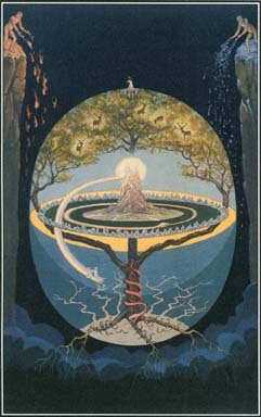 In Norse mythology, the World Tree called Yggdrasill runs like a pole through this world and the realms above and below it. Yggdrasill is a great ash tree that connects all living things and all phases of existence.
