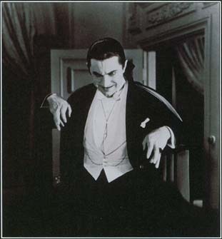 Vampires are bodies that rise from their graves and suck the blood from the living. Dracula, the most famous vampire, appears in this photograph from a movie scene.